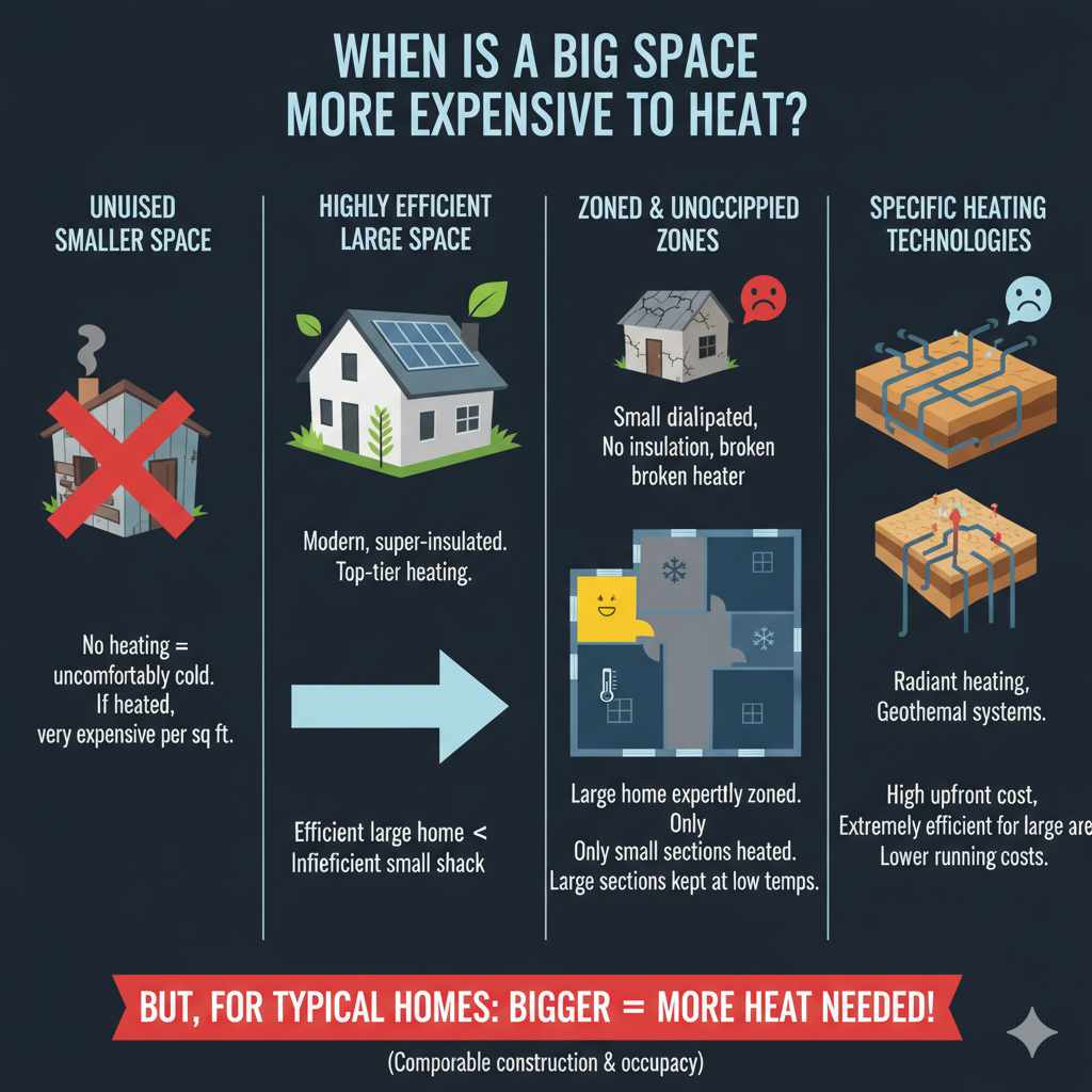 When is a Big Space NOT More Expensive to Heat?
