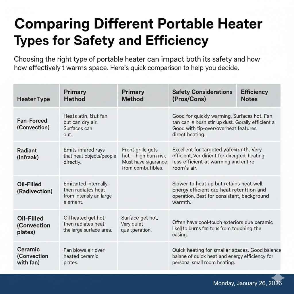 Comparing Different Portable Heater Types for Safety and Efficiency