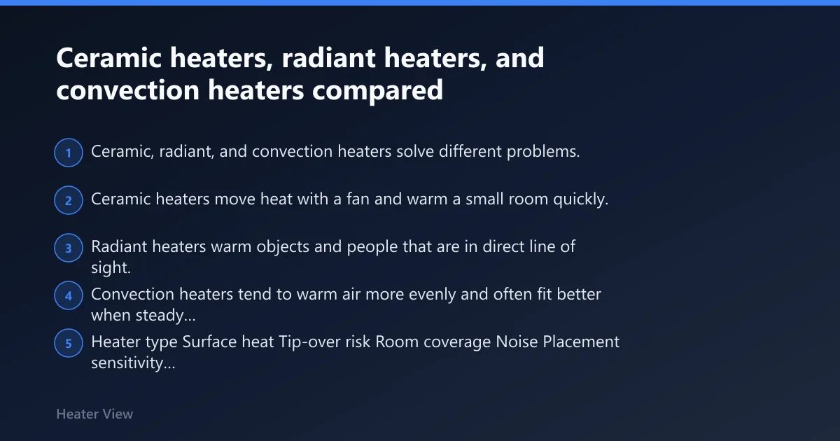 Steps: Ceramic heaters, radiant heaters, and convection heaters compared