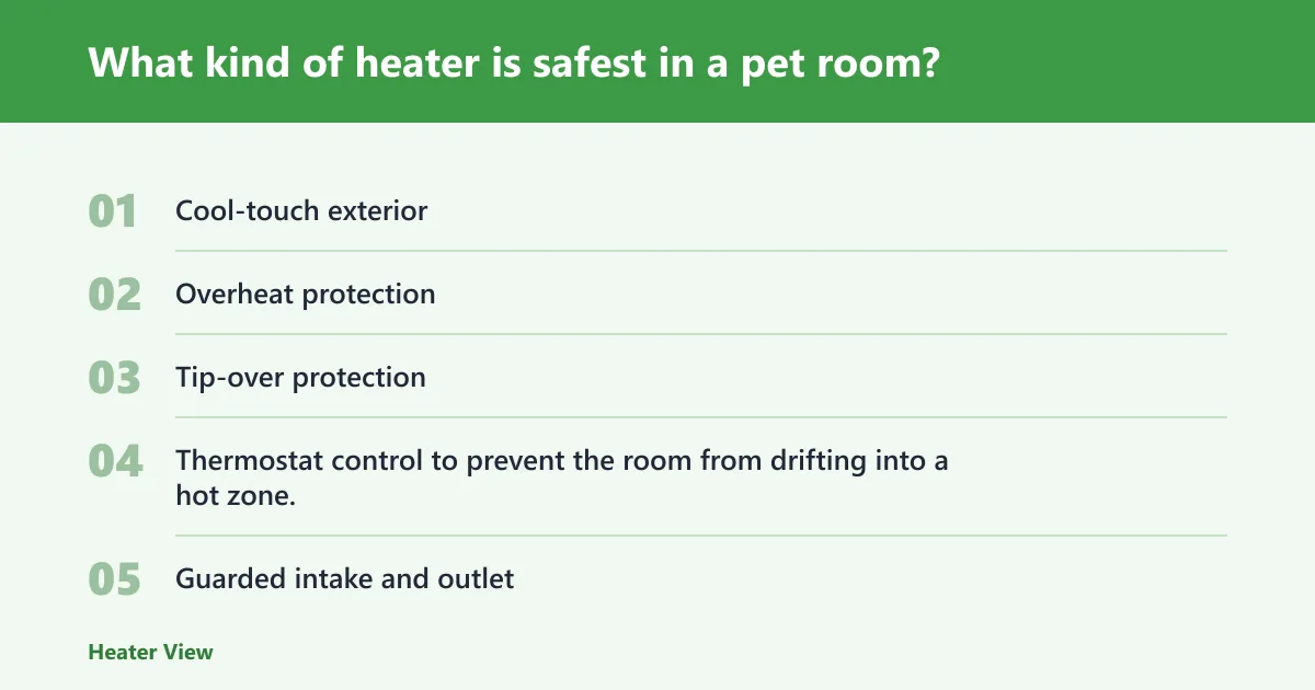 Steps: What kind of heater is safest in a pet room?