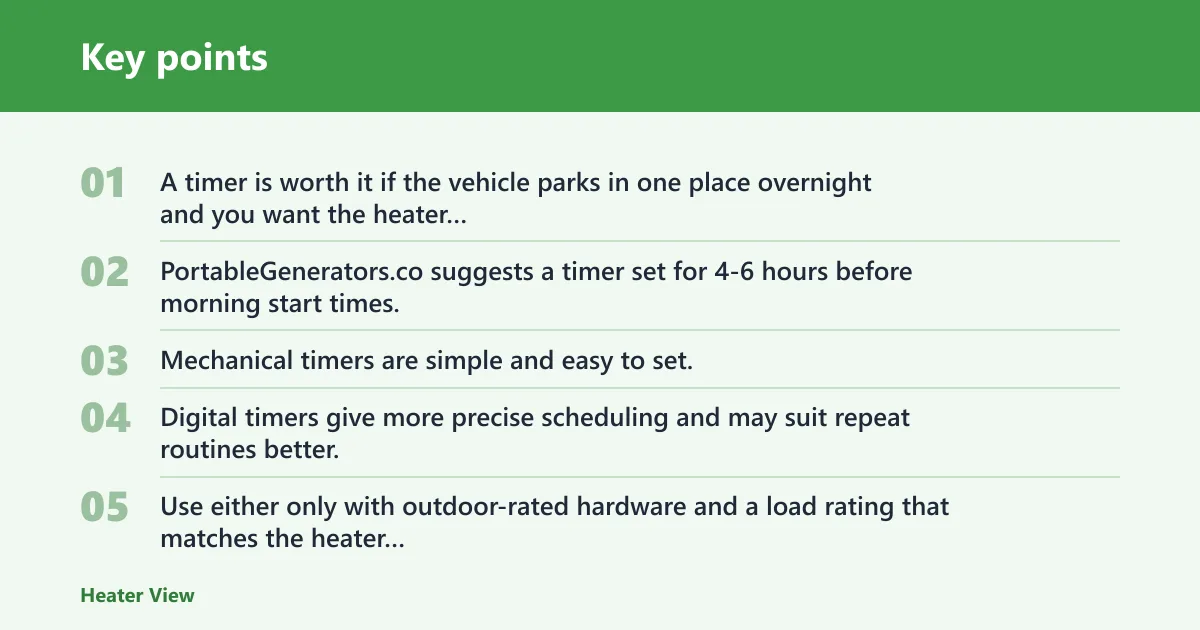 Key points: Do you need a timer or extension cord?
