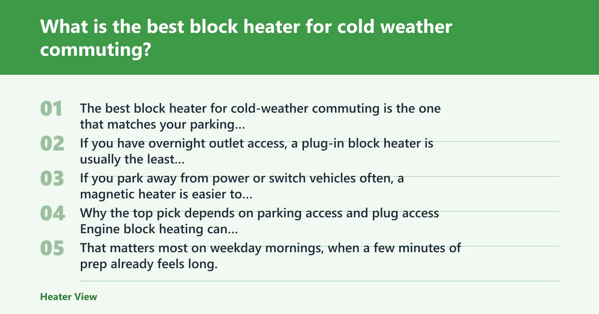 Steps: What is the best block heater for cold weather commuting?