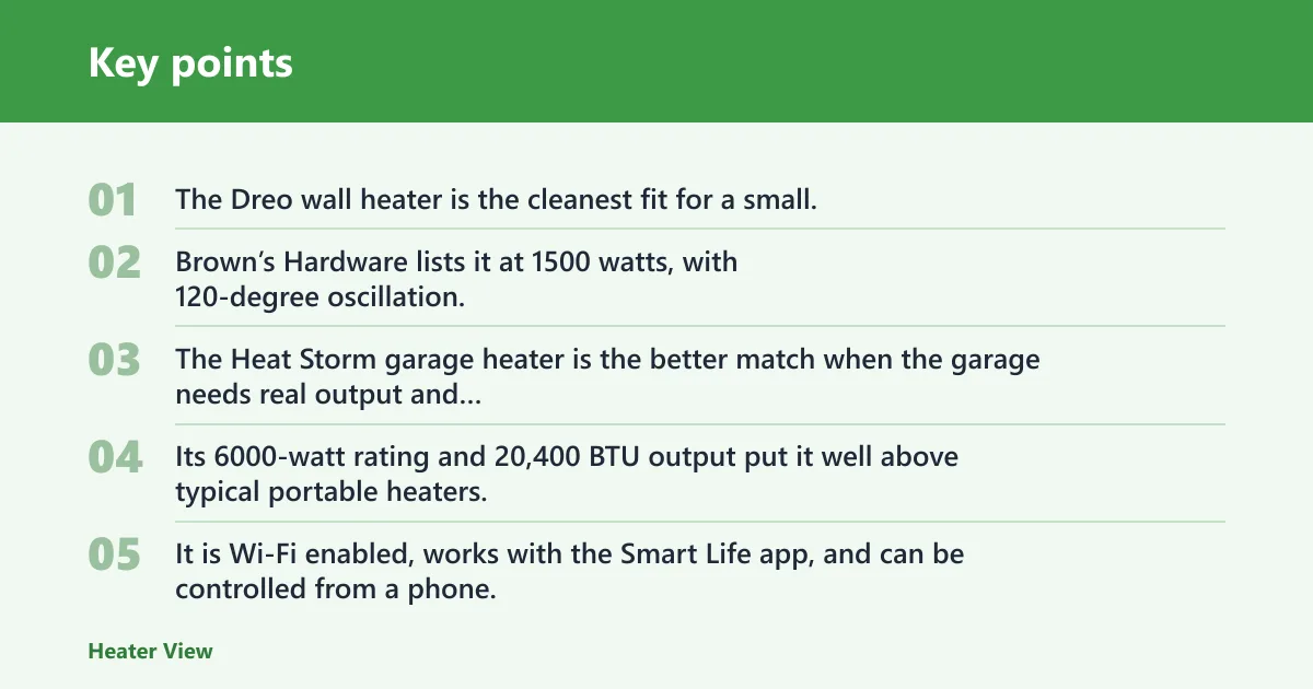 Key points: Quick picks by garage type
