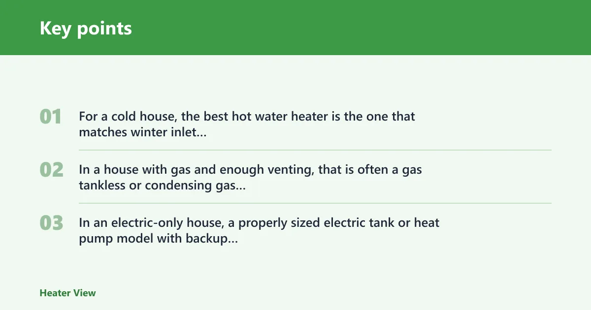 Key points: What is the best hot water heater for a cold house?