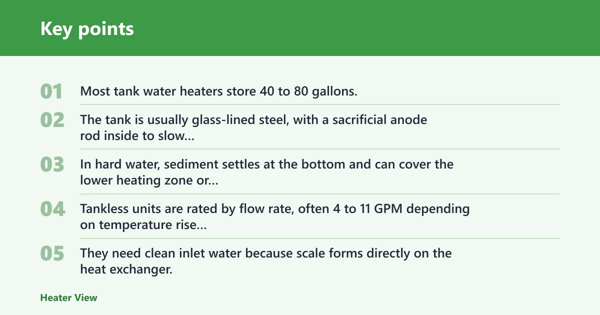 Key points: Water heater comparison table