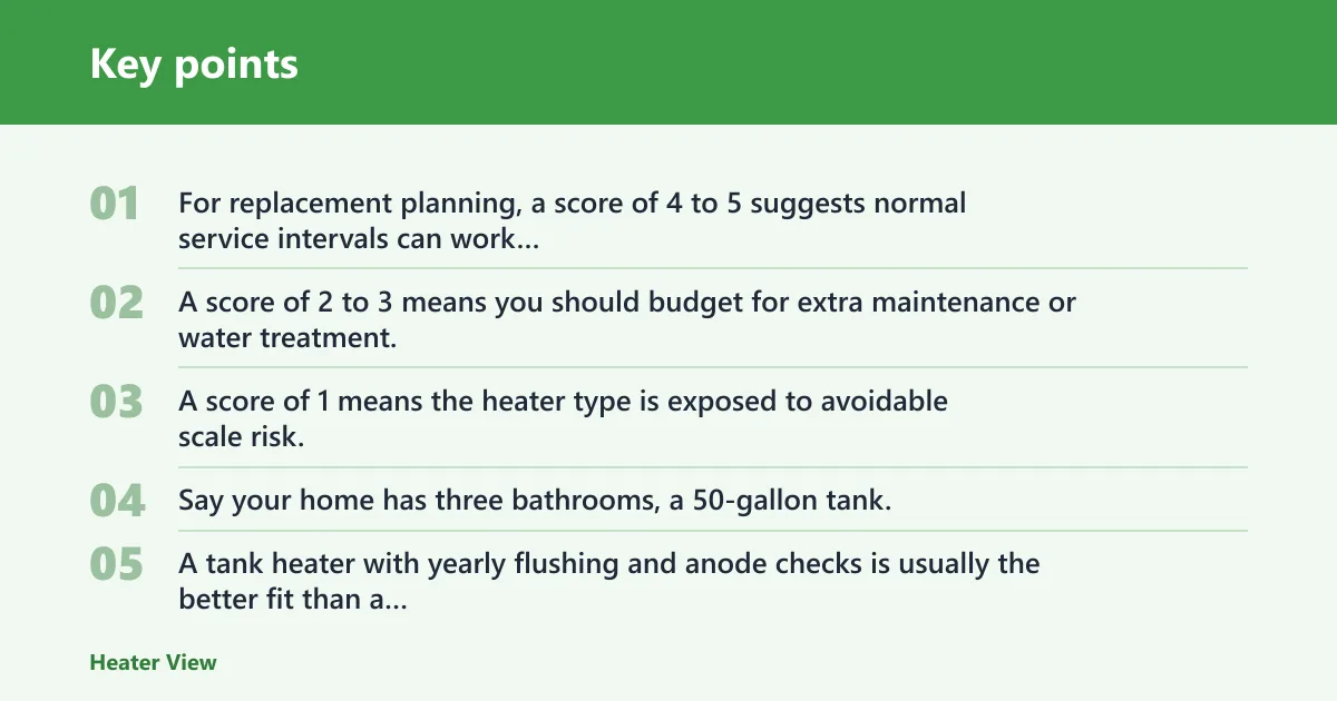 Key points: Hard water heater decision matrix
