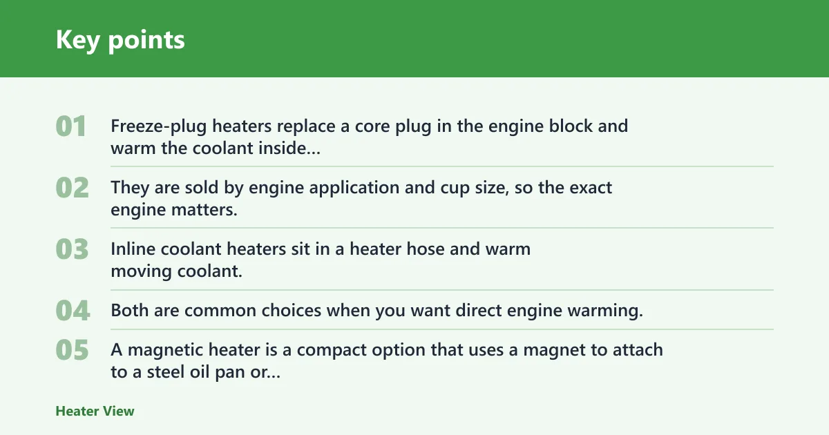 Key points: Block heater types and what they heat