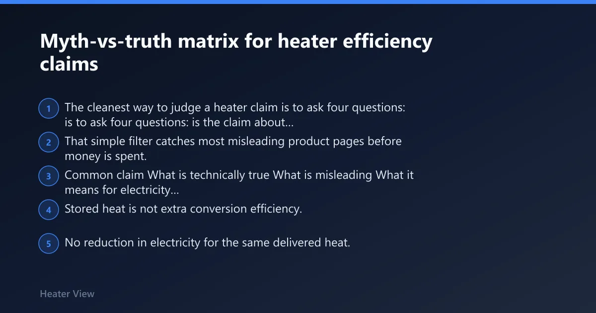 Steps: Myth-vs-truth matrix for heater efficiency claims