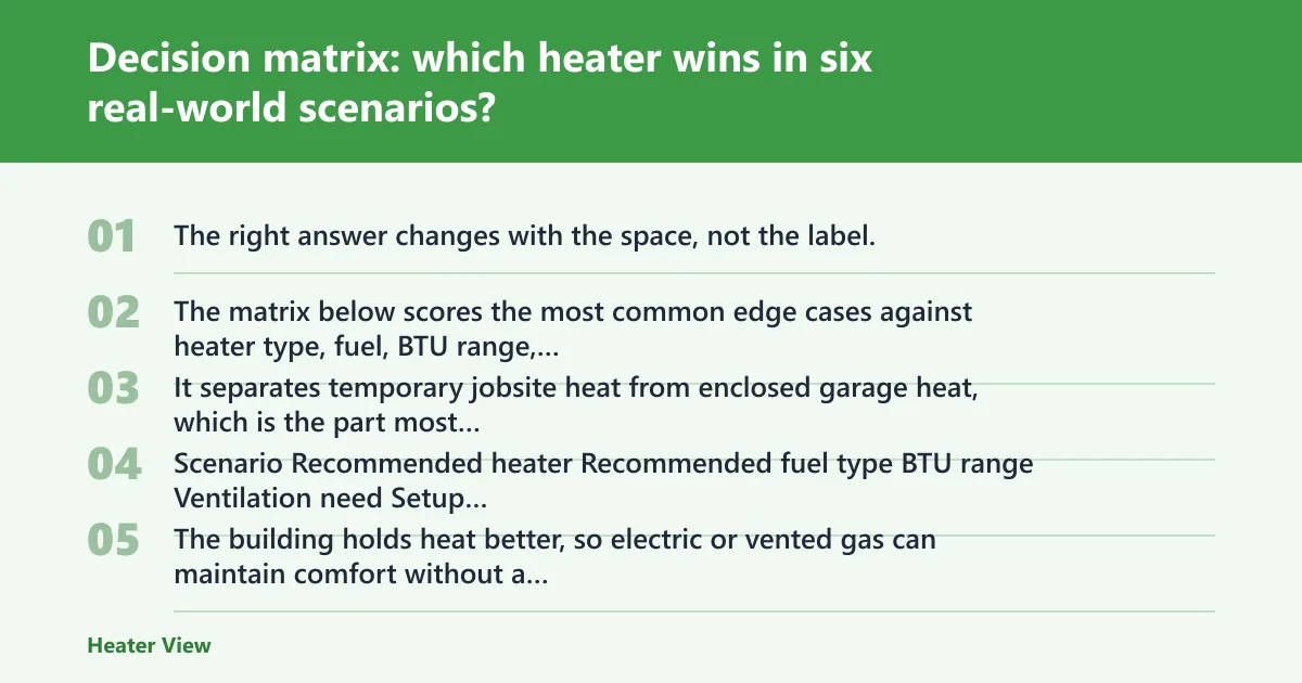 Steps: Decision matrix: which heater wins in six real-world scenarios?