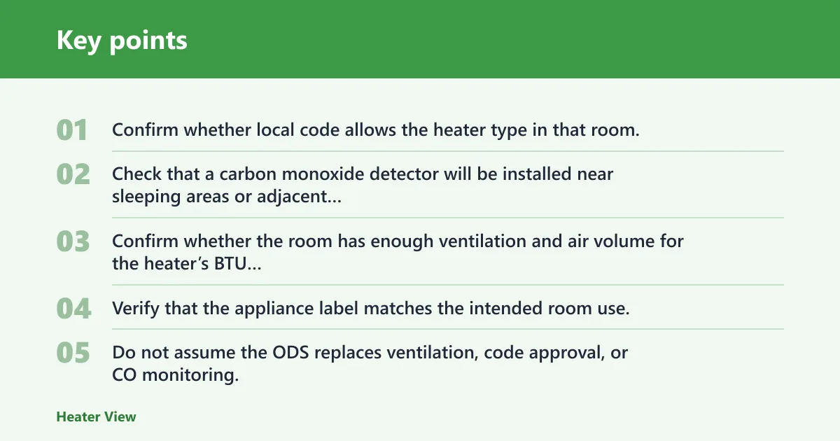 Key points: Gas heater safety matrix