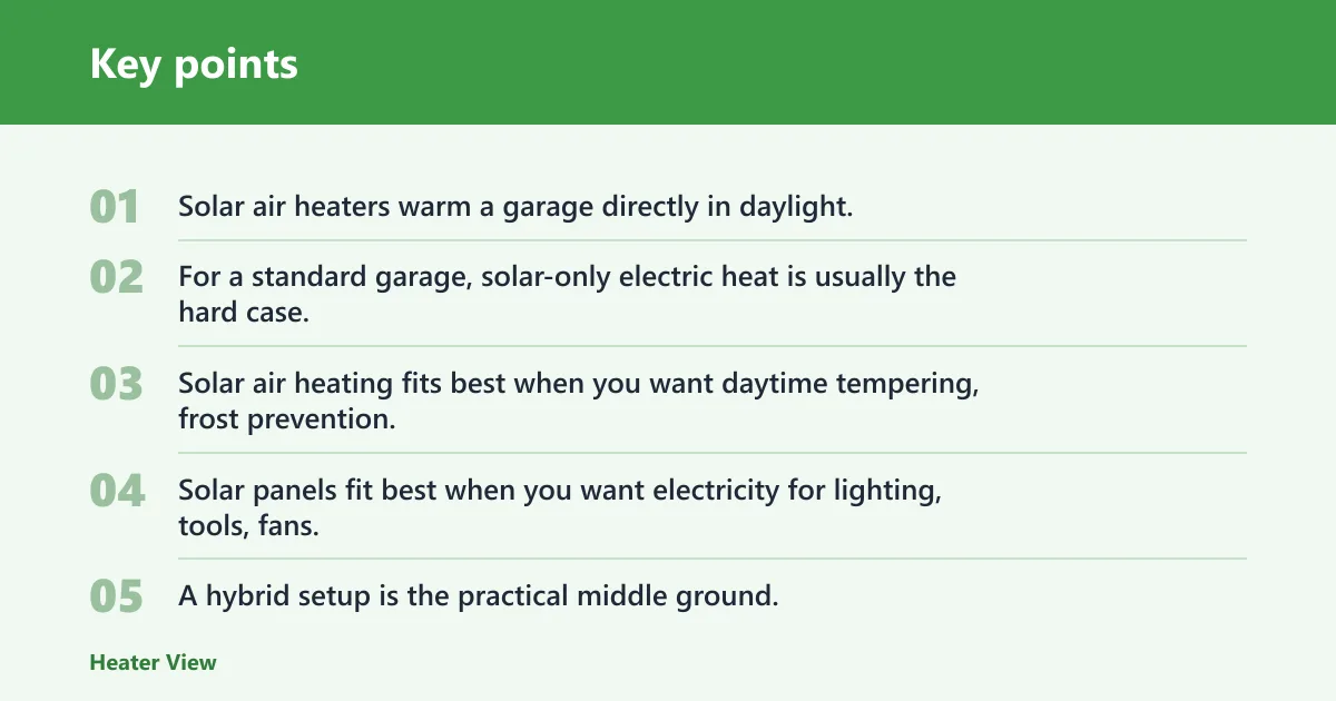 Key points: Can a garage heater run on solar power?