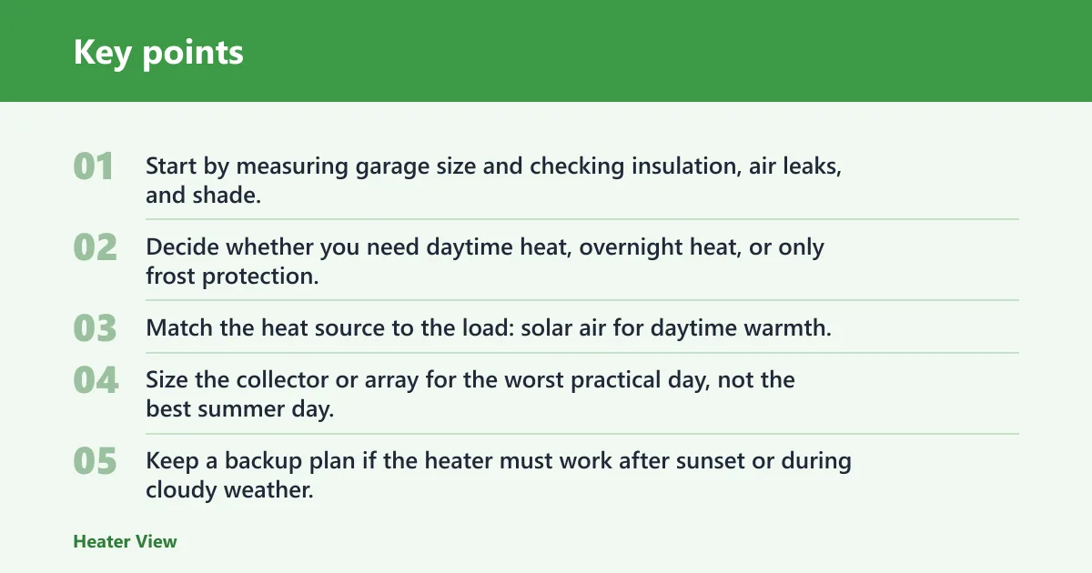 Key points: What garage heater options work best with solar?