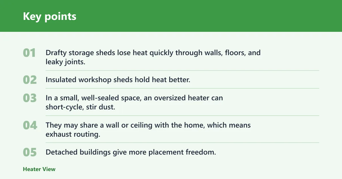 Key points: What changes between sheds and garages?