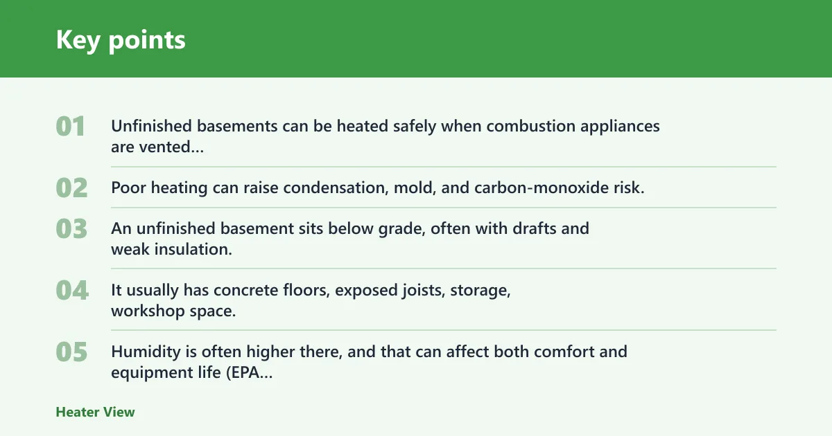 Key points: Are heaters safe in unfinished basements?