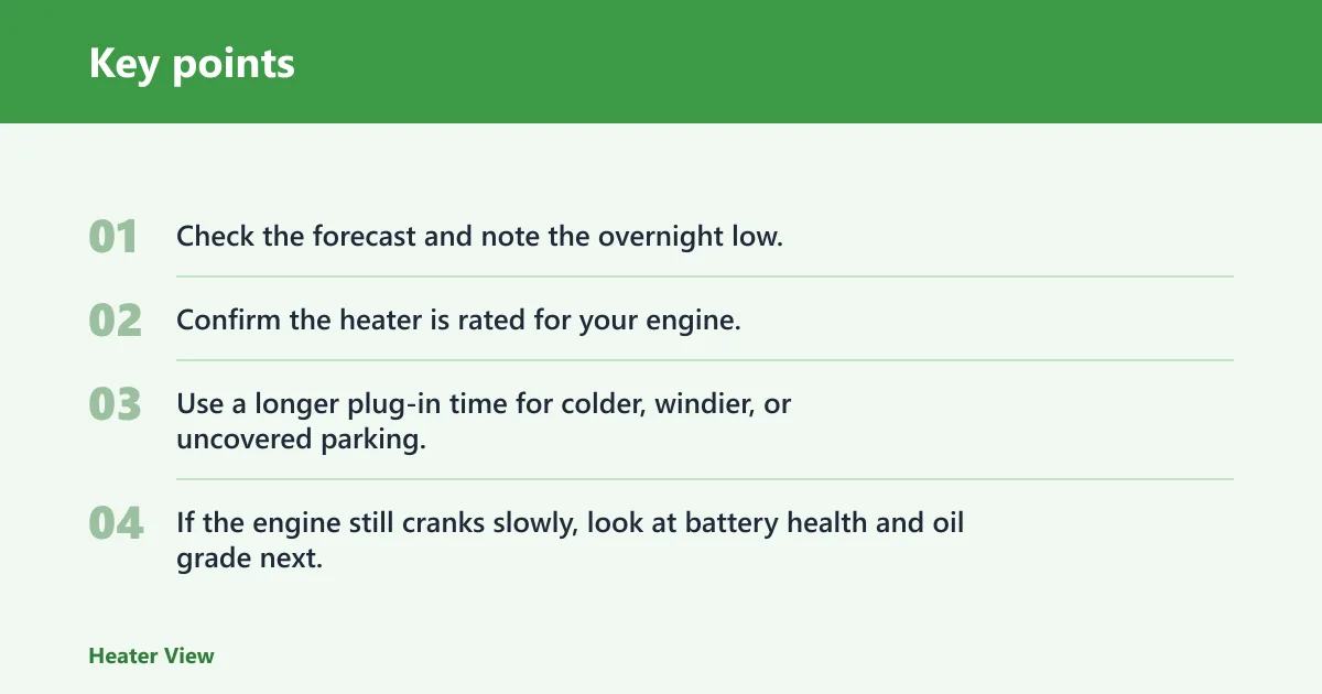 Key points: When should you plug in a block heater?