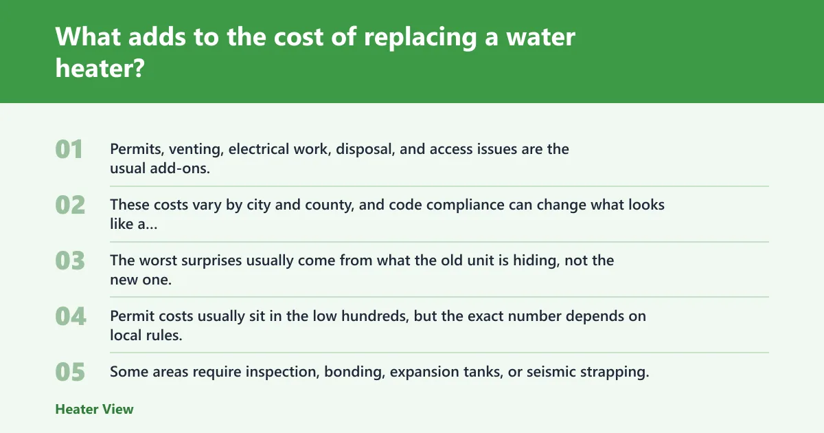 Steps: What adds to the cost of replacing a water heater?