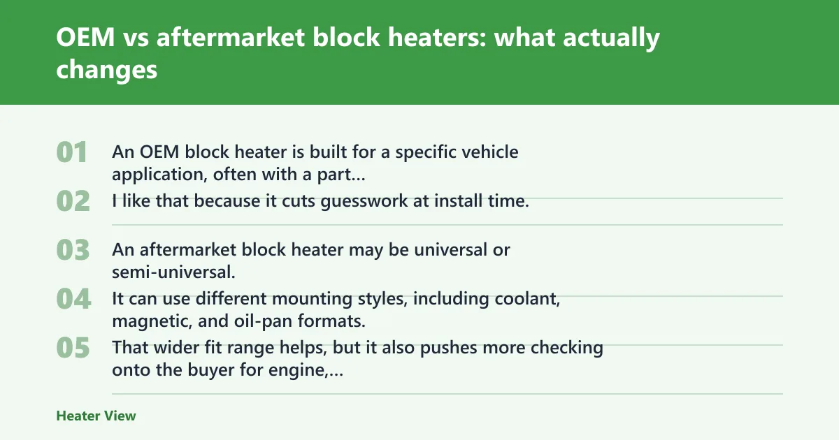 Steps: OEM vs aftermarket block heaters: what actually changes