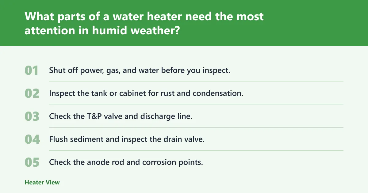 Steps: What parts of a water heater need the most attention in humid weather?