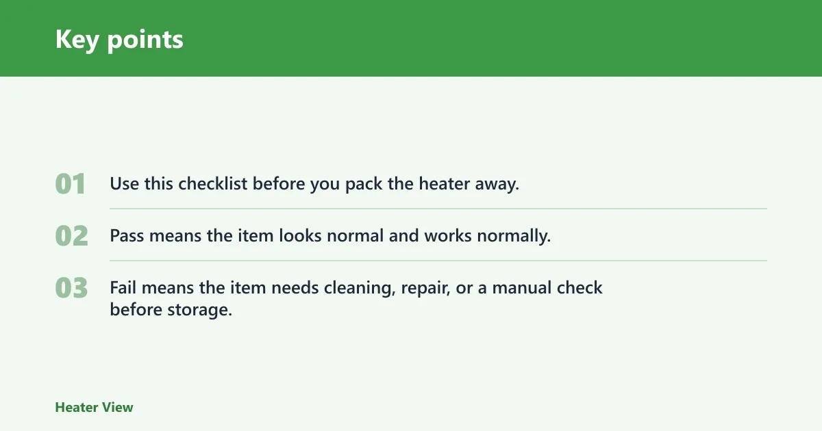 Key points: Heater storage checklist