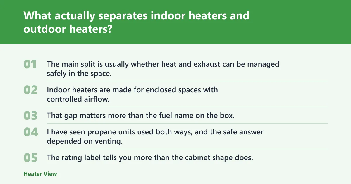 Steps: What actually separates indoor heaters and outdoor heaters?
