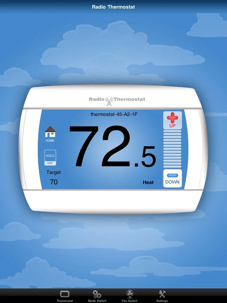 Thermostat and technician hand checking heat settings for backup and dual-fuel operation