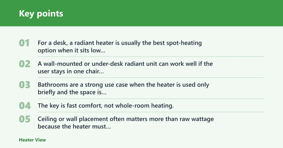 Key points: Where are radiant heaters most efficient?