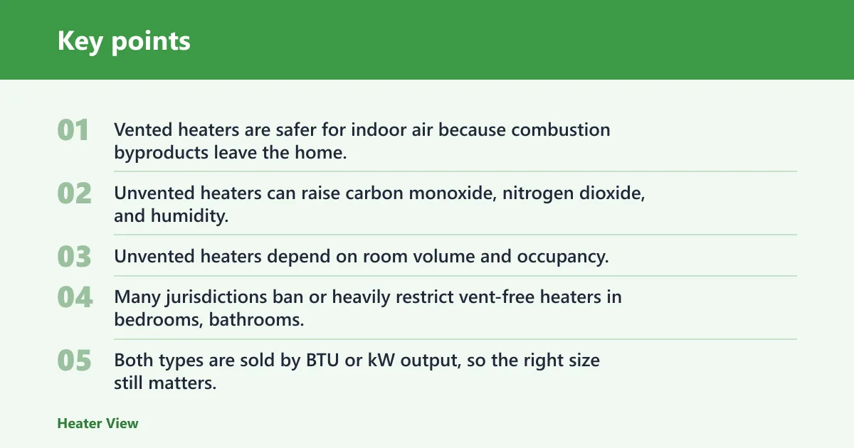 Key points: Vented and unvented heater comparison