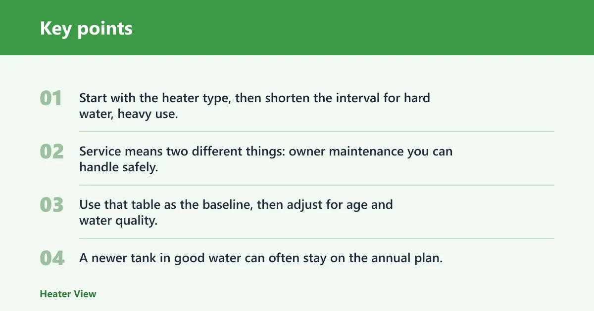 Key points: Water heater service intervals