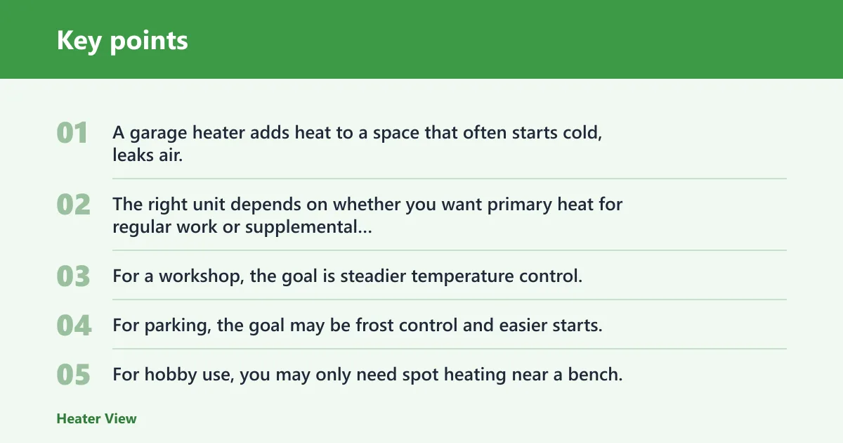 Key points: What a garage heater does