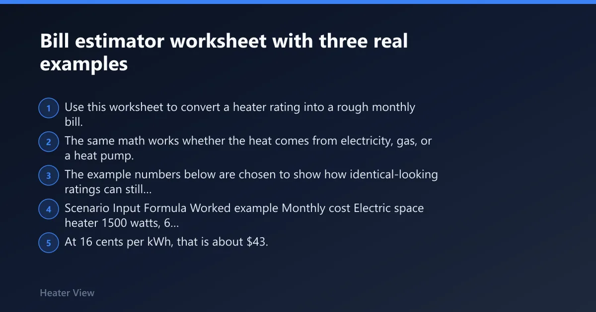 Steps: Bill estimator worksheet with three real examples