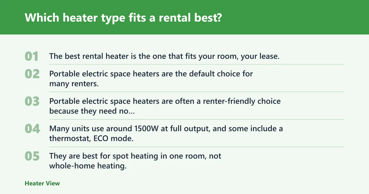 Steps: Which heater type fits a rental best?