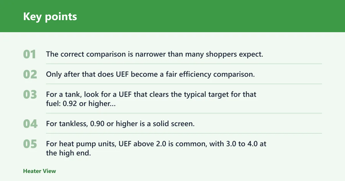 Key points: How do I compare UEF between different water heater types?